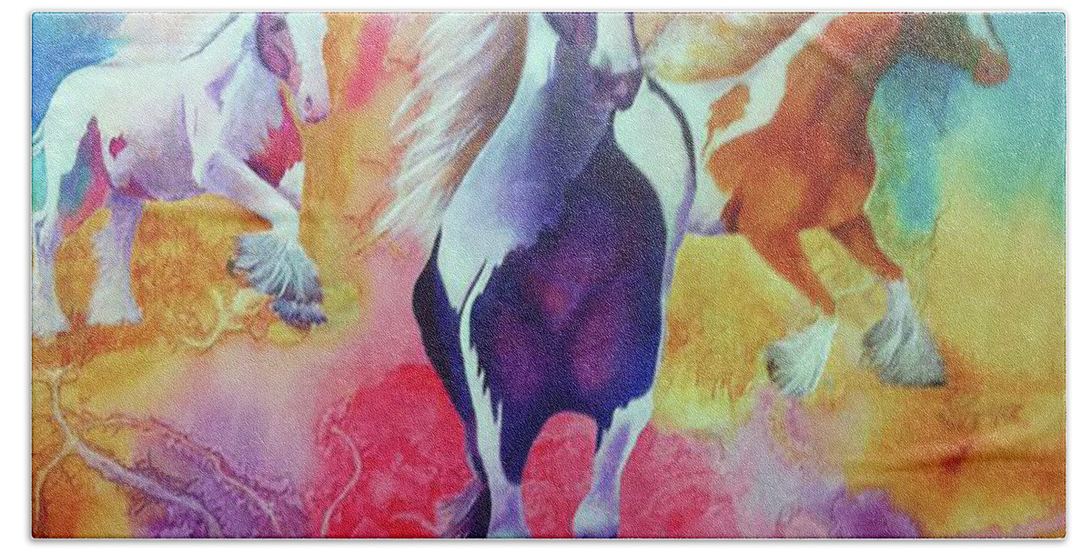 Horses Hand Towel featuring the painting Painted Horses by Gerry Delongchamp