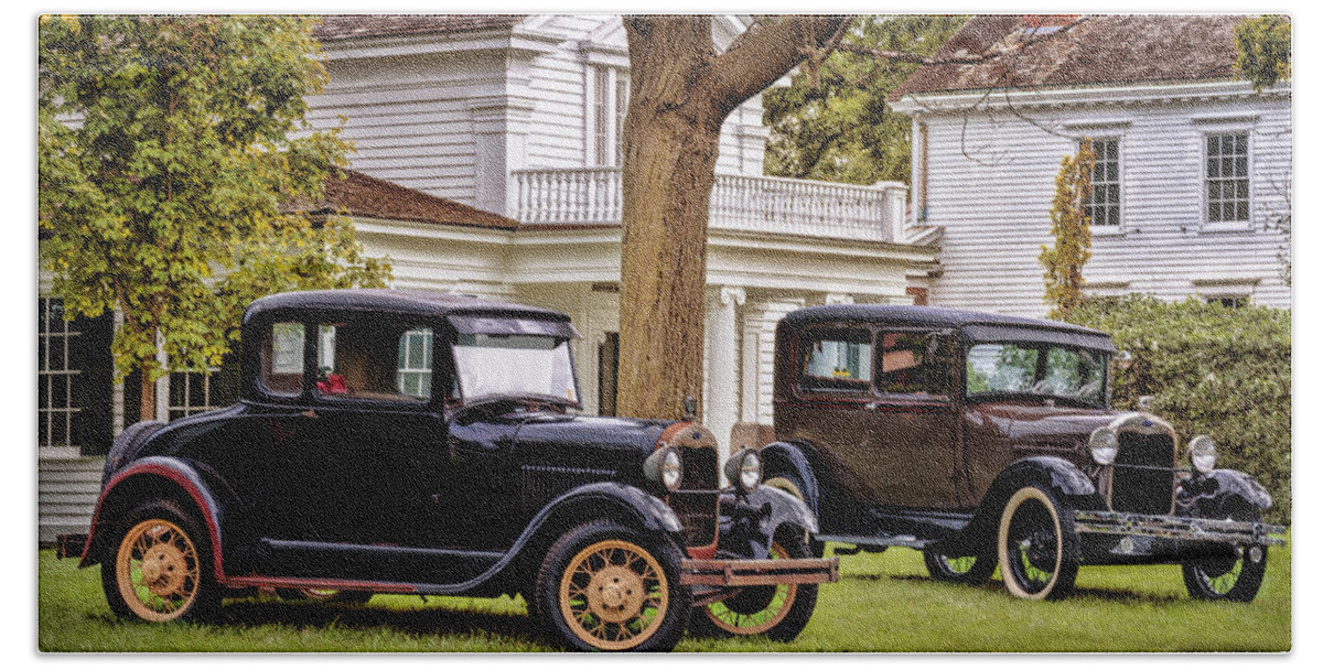 Car Hand Towel featuring the photograph Pair of Ford Model A by Susan Rissi Tregoning