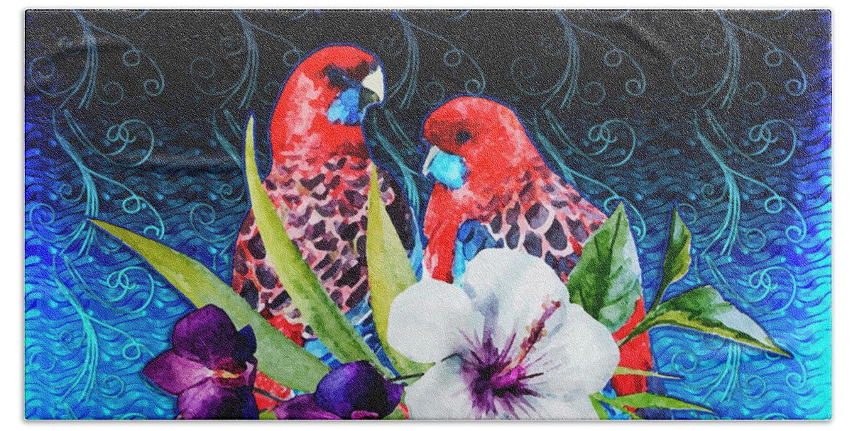 Birds Bath Towel featuring the digital art Paired Parrots by Digital Art Cafe