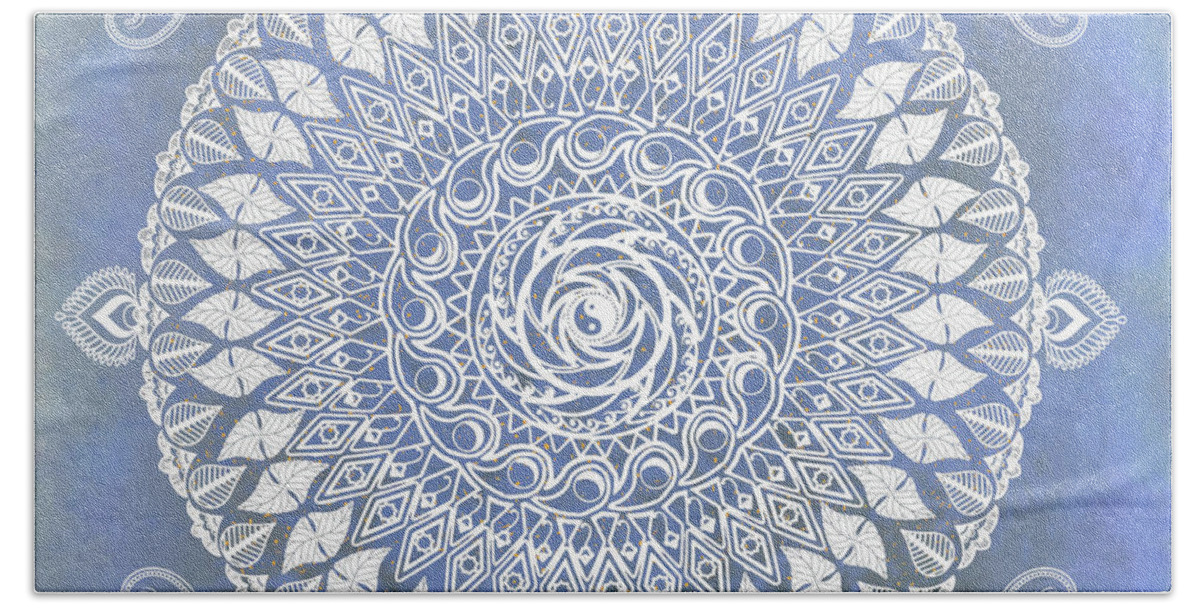 Mandala Bath Towel featuring the mixed media Paisley Moon Henna Mandala by Deborah Smith