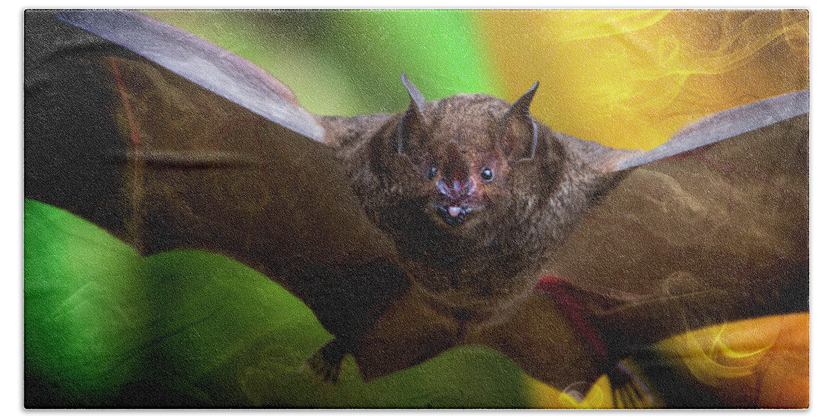 Pale Bath Towel featuring the photograph Pale Spear-Nosed Bat In The Amazon Jungle by Al Bourassa