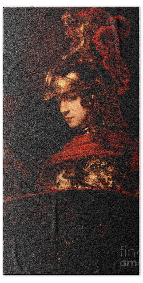 Pallas Hand Towel featuring the painting Pallas Athena by Rembrandt