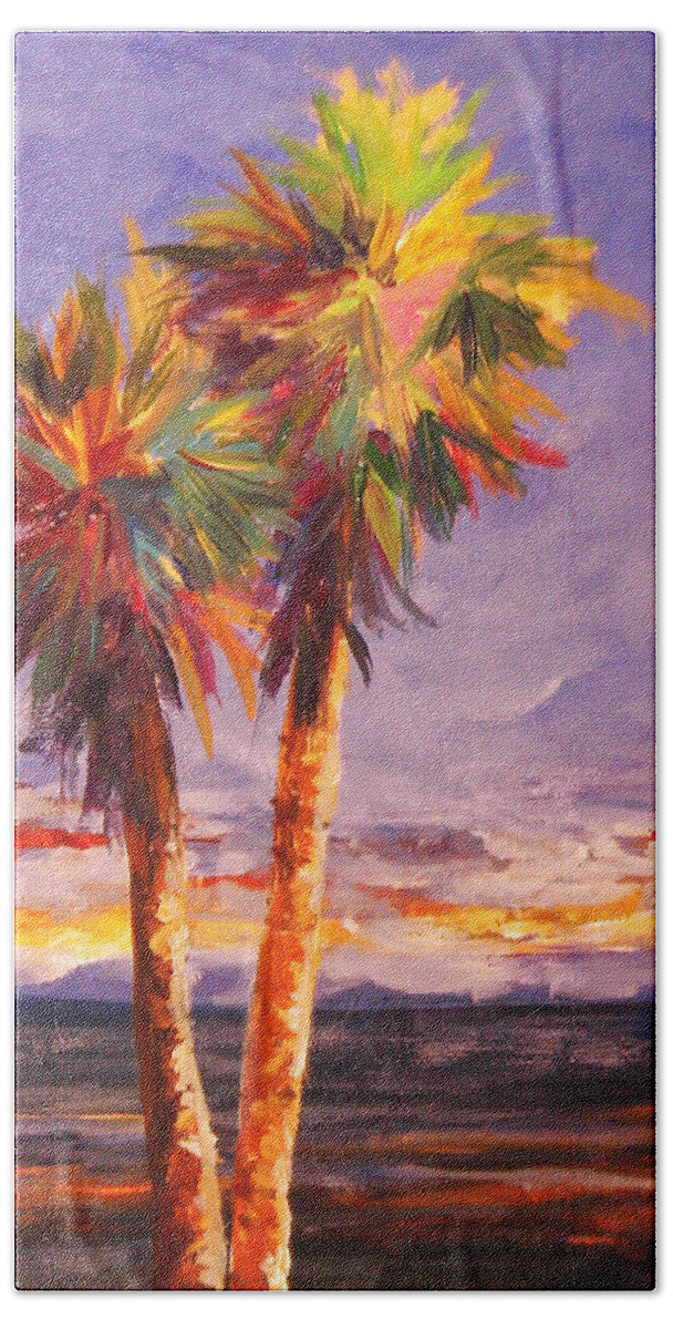 Palm Tree Hand Towel featuring the painting Palm Duo by Anne Marie Brown