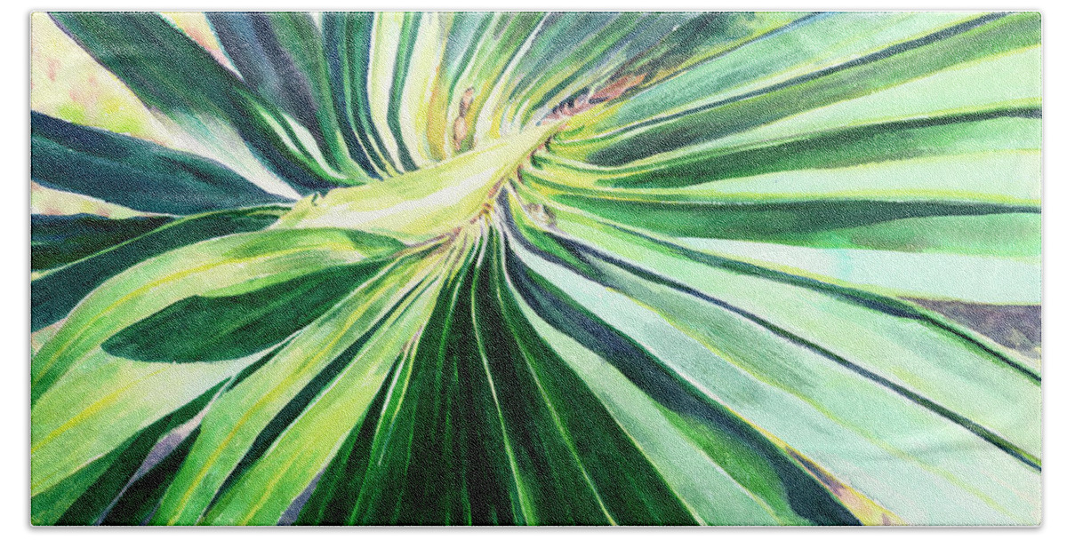 Watercolor Bath Towel featuring the painting Palm Frond I by Lisa Tennant
