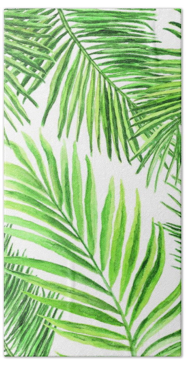 Palm leaves green 2 Hand Towel by Green Palace Pixels