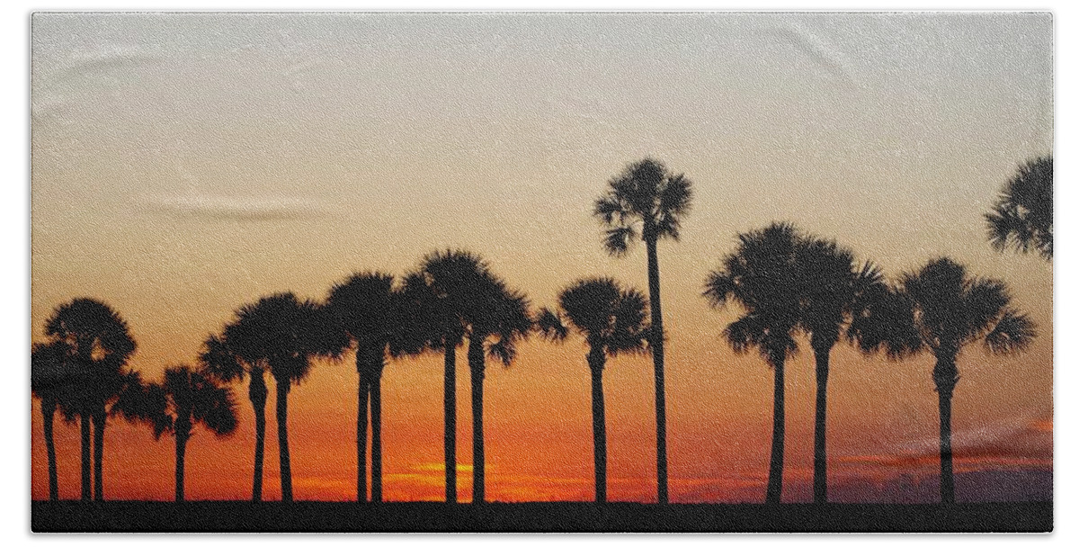 Sunset Bath Towel featuring the photograph Palms by Stoney Lawrentz