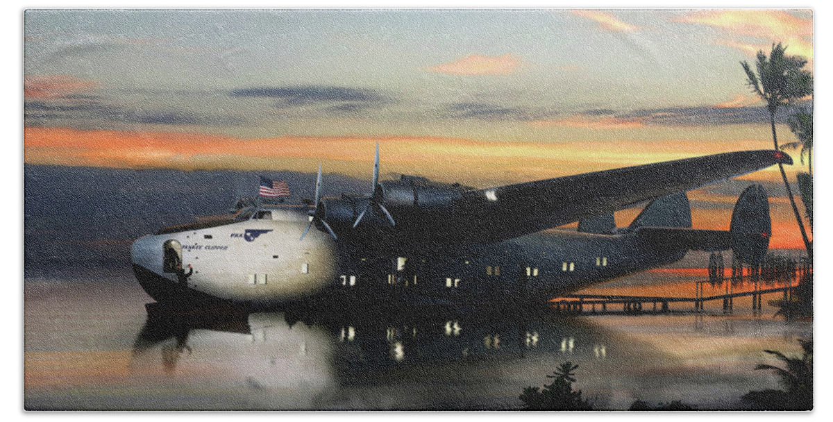 Aircraft Hand Towel featuring the painting Pan Am Boeing 314 Clipper by Ron Cole