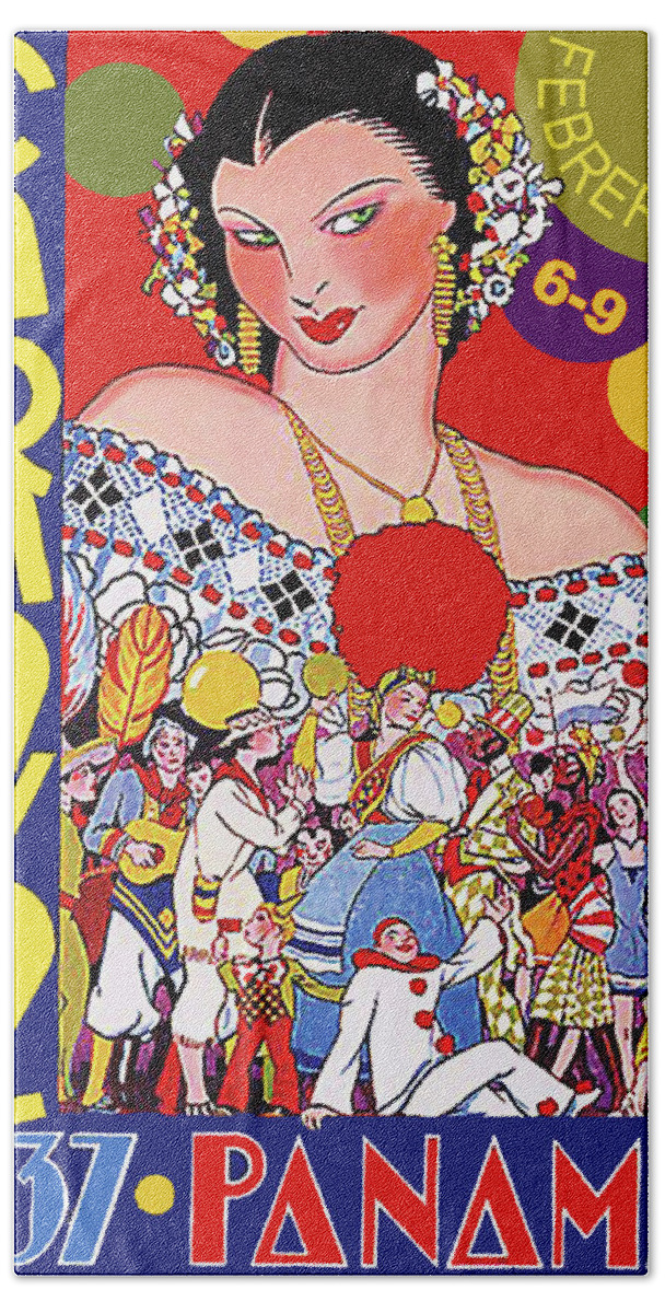 Panama Bath Towel featuring the painting Panama Carnival, woman in traditional costume by Long Shot