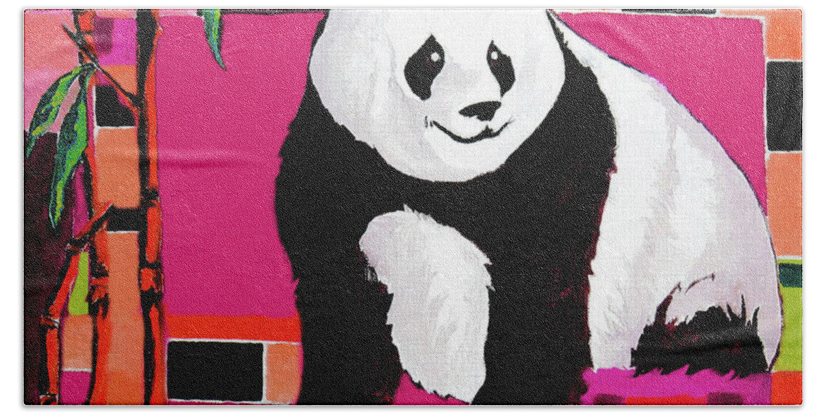 Panda Bath Towel featuring the painting Panda Abstrack Color Vision by Alban Dizdari