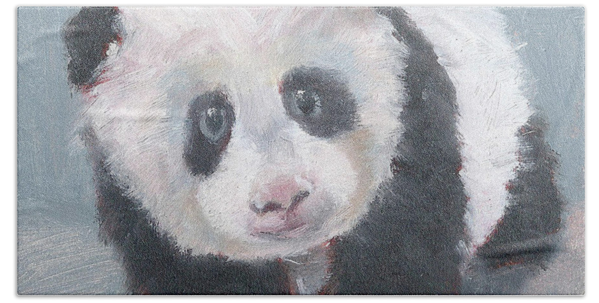 Mini Oil Painting Panda Hand Towel featuring the painting Panda for Panda by Jessmyne Stephenson