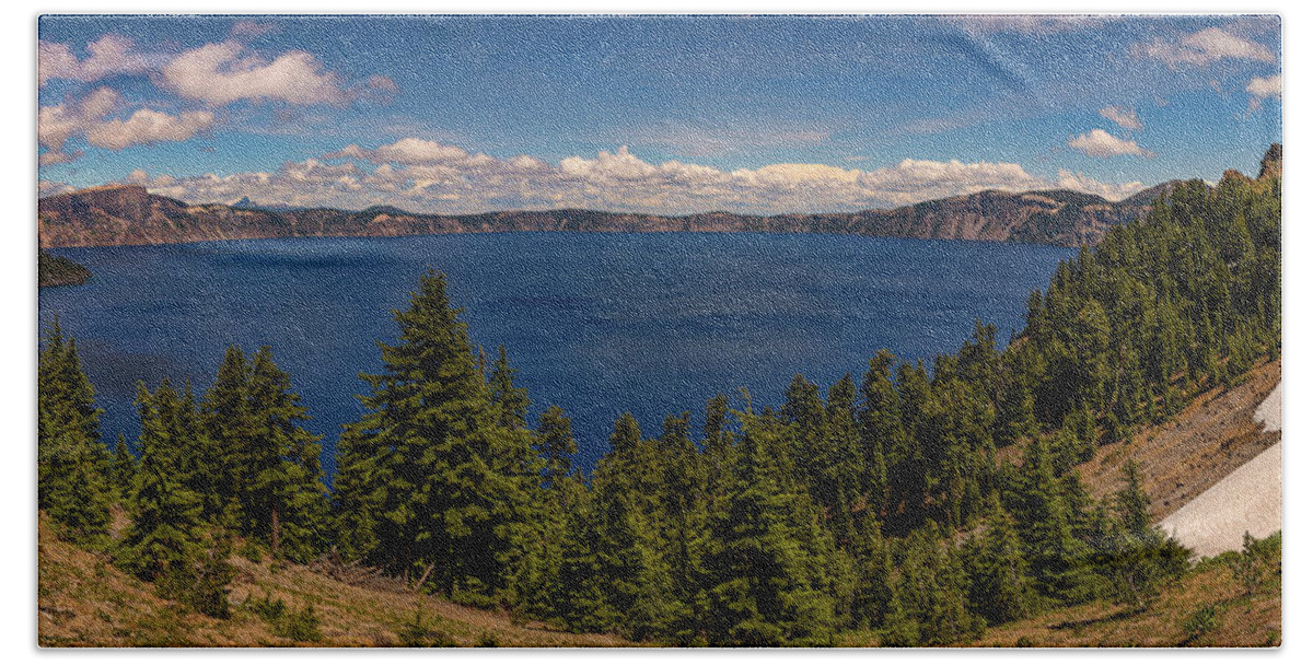 National Park Bath Towel featuring the photograph Panorama of Crater Lake by Brenda Jacobs