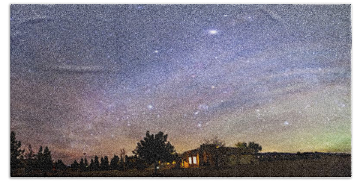Aurora Hand Towel featuring the photograph Panorama Of The Celestial Night Sky by Alan Dyer