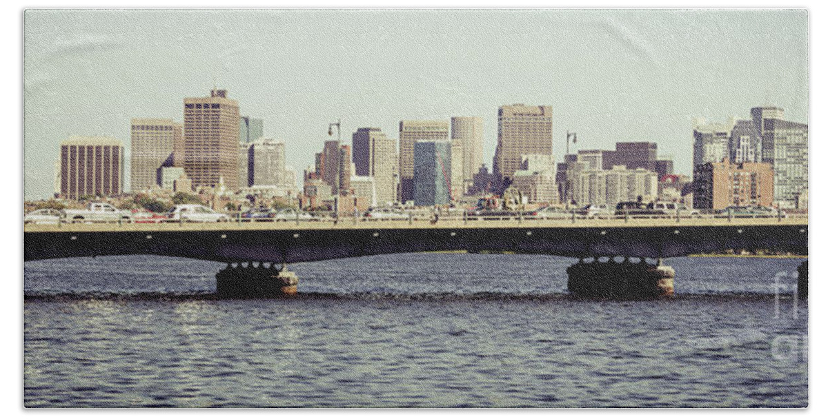 America Bath Towel featuring the photograph Panorama Photo of Boston Skyline and Harvard Bridge by Paul Velgos