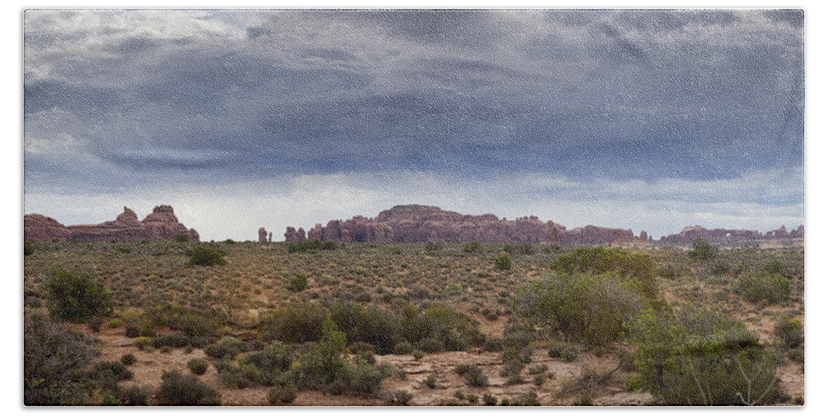 Panorama Hand Towel featuring the photograph Panoramic View at Arches National Park by David Watkins