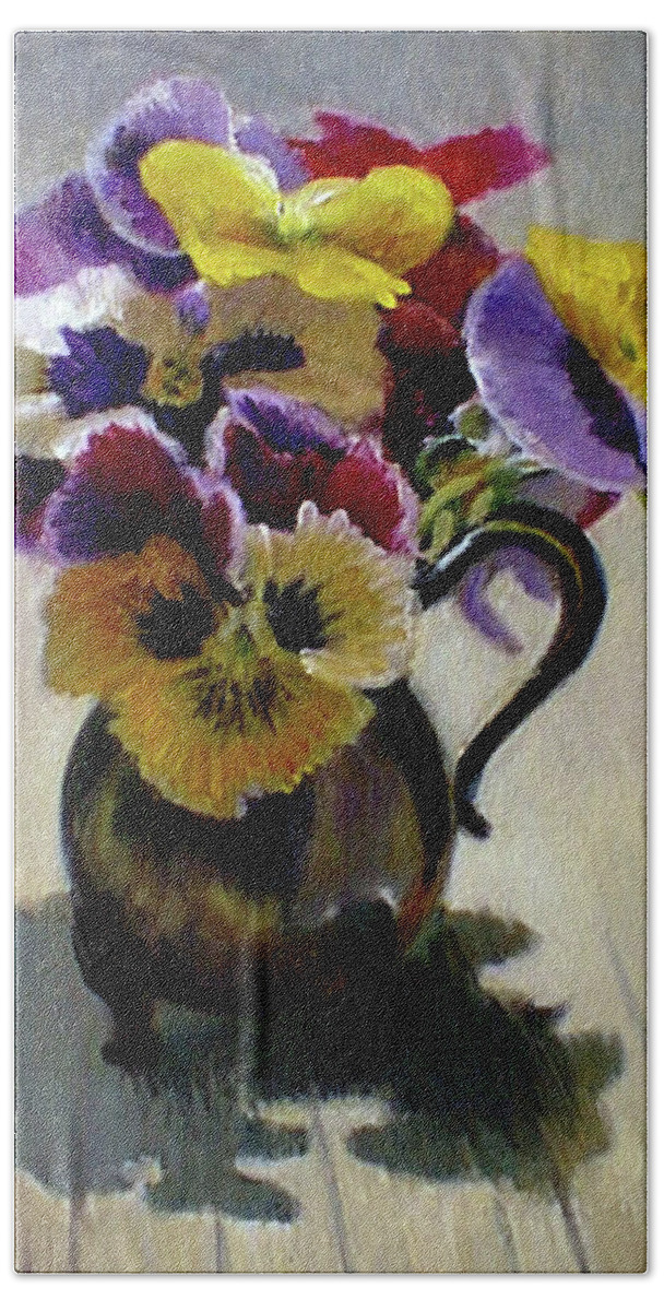 Pansies Hand Towel featuring the painting Pansies by Marie Witte
