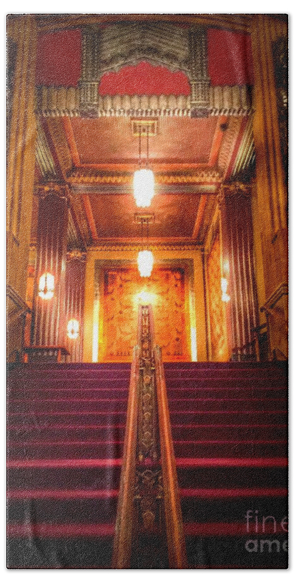 1000 Views Bath Towel featuring the photograph Pantages Theater's Grand Staircase by Jenny Revitz Soper