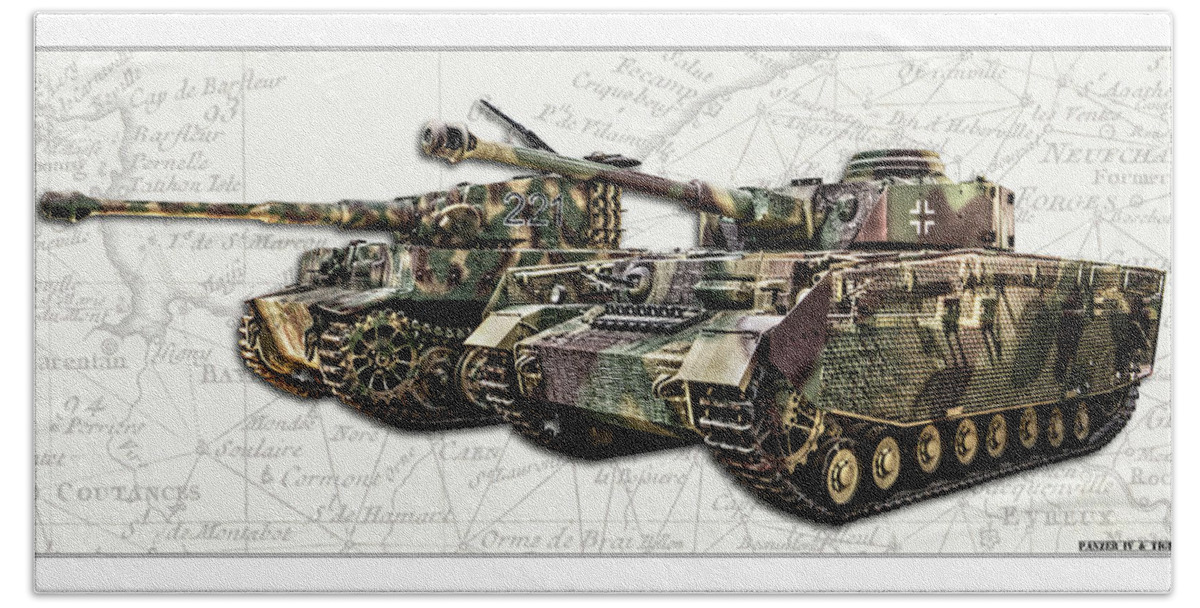 Panzer Vi Bath Towel featuring the photograph Panzer IV and Tiger Tanks W BG by Weston Westmoreland