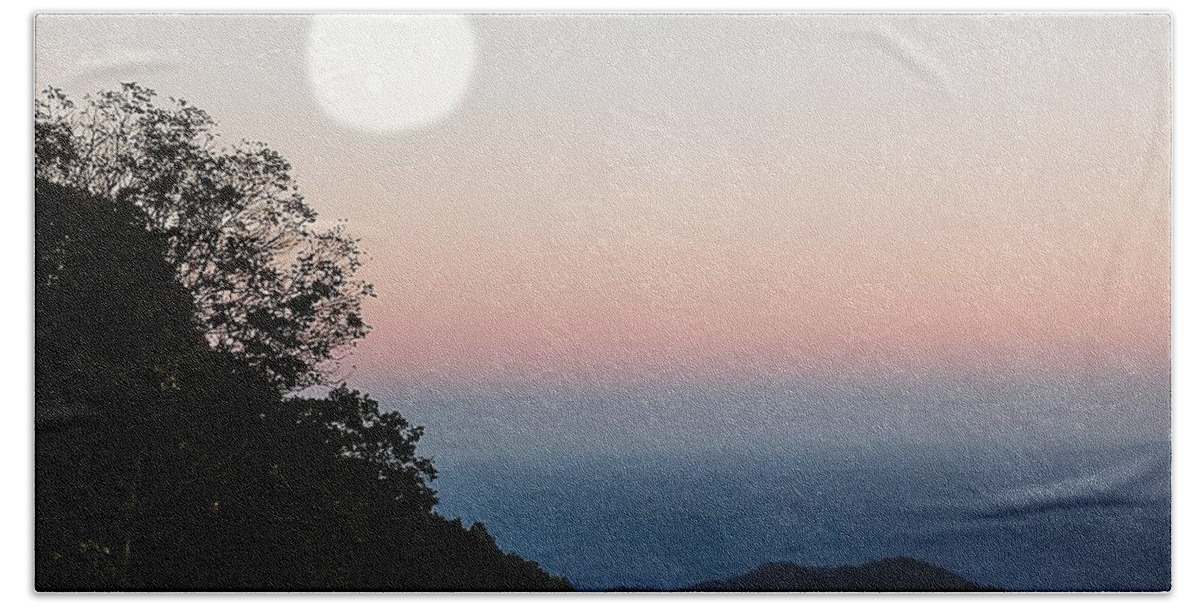 Moon Hand Towel featuring the photograph Paper Moon Over Blue Ridge by Kathy Barney