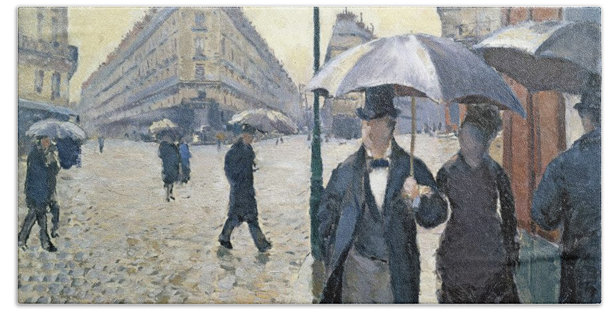 Sketch Bath Towel featuring the painting Paris a Rainy Day by Gustave Caillebotte