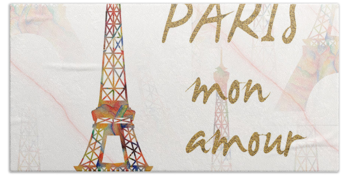 Paris Hand Towel featuring the painting Paris Mon Amour mixed media by Georgeta Blanaru