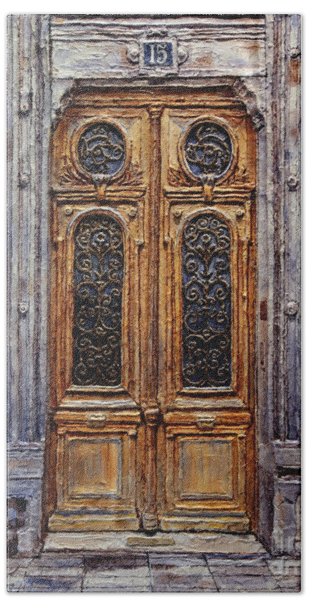 Parisian Doors Bath Towel featuring the painting Parisian Door No. 15 by Joey Agbayani