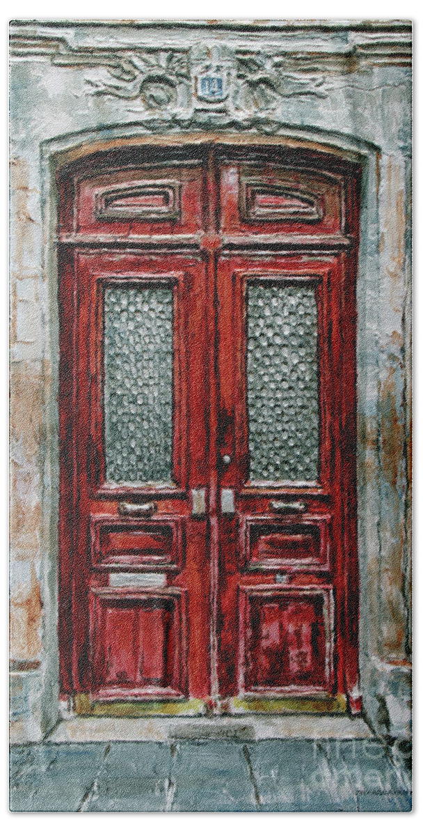 Parisian Door Hand Towel featuring the painting Parisian Door No.14 by Joey Agbayani