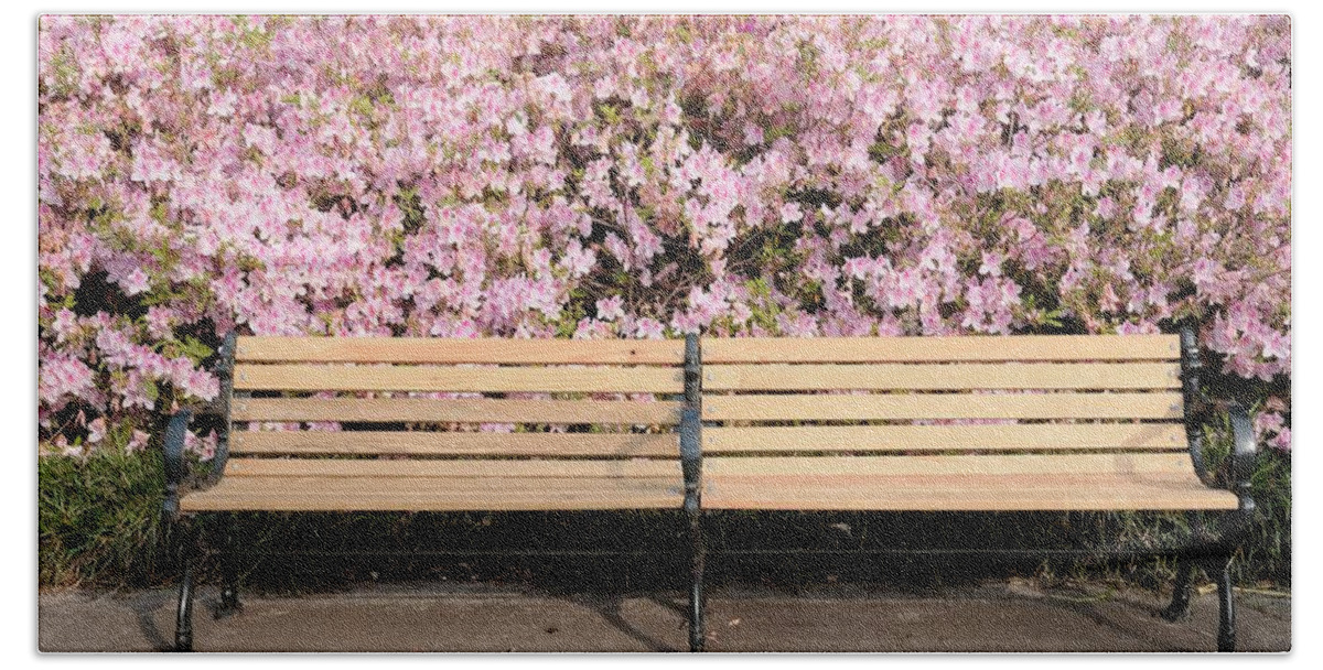 Bench Bath Towel featuring the photograph Park Bench and Azaleas by Bradford Martin