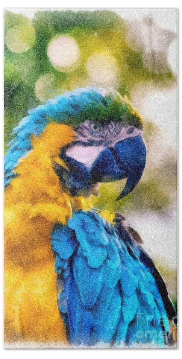 Bird Bath Towel featuring the painting Parrot Watercolor by Edward Fielding