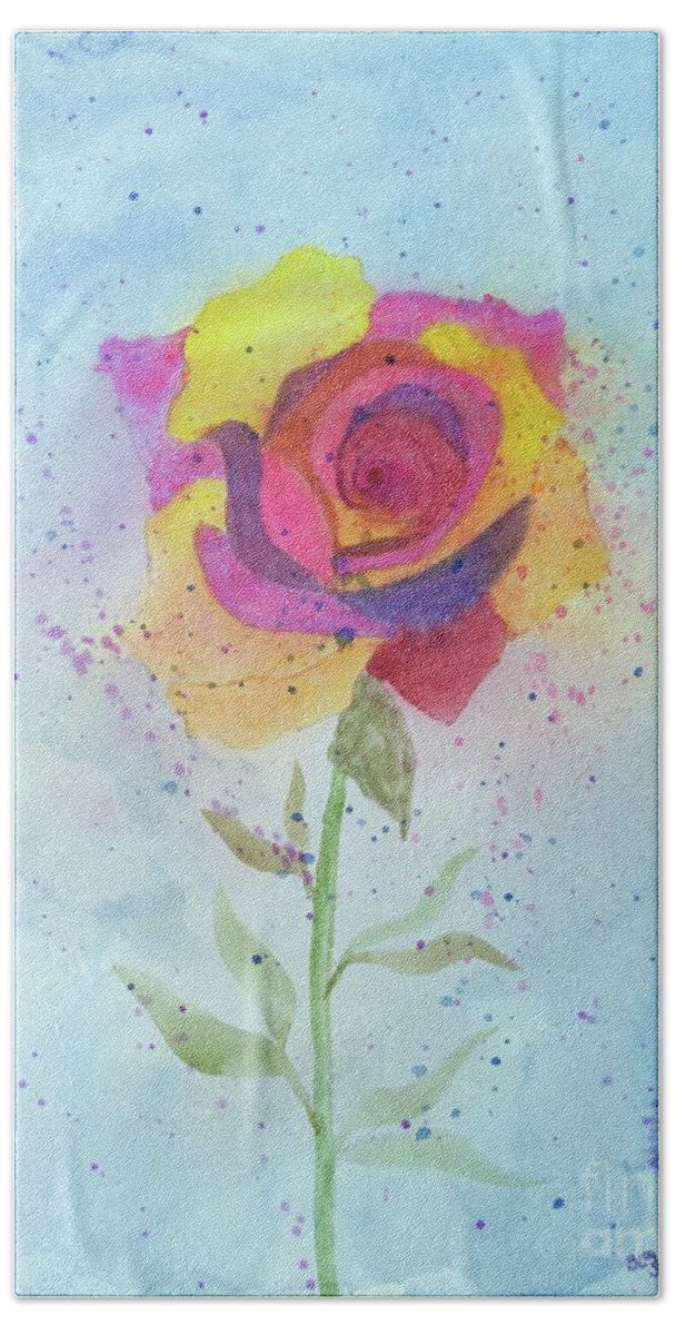  Bath Towel featuring the painting Particolored Rose by Barrie Stark