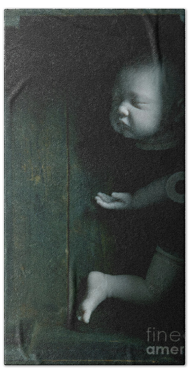 Baby Hand Towel featuring the photograph Parts Of A Plastic Doll In A Wooden Box by Lee Avison