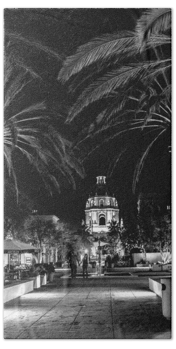 Pasadena Bath Towel featuring the photograph Pasadena City Hall after Dark in Black and White by Randall Nyhof