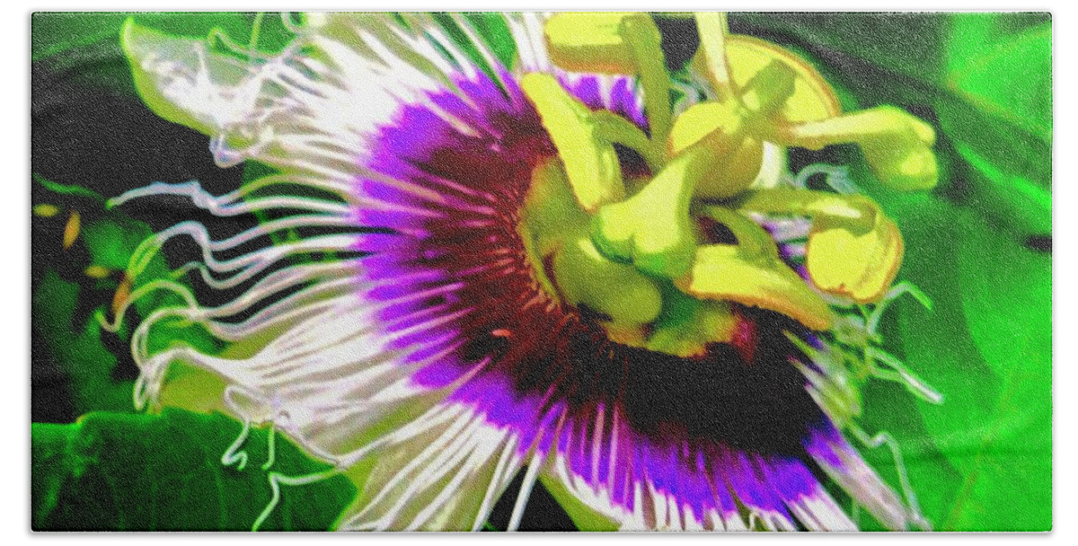 Passion Flower 3 Uplift Purple Radiating Hand Towel featuring the photograph Passion Flower 3 Uplift by Joalene Young