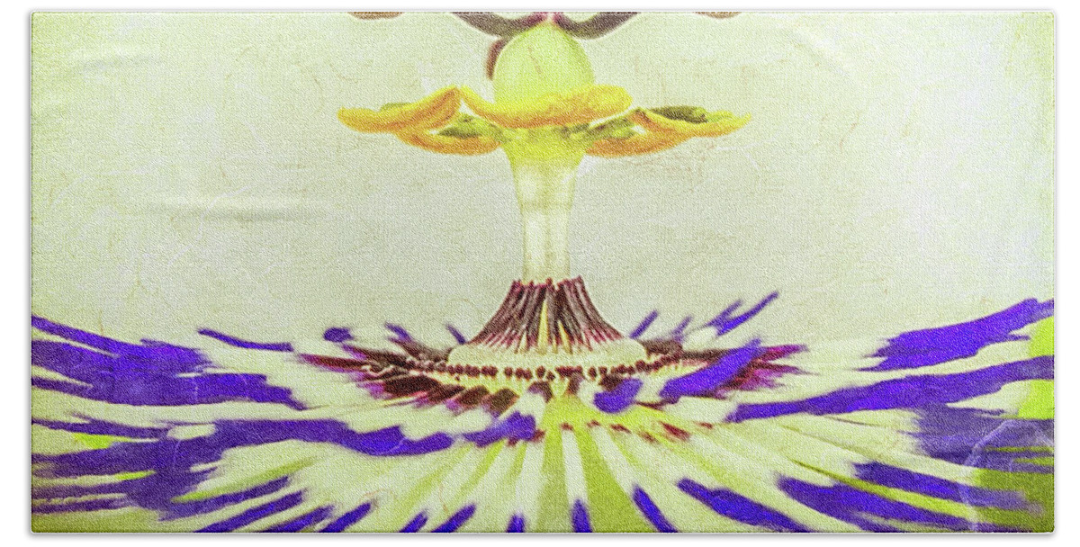 Mona Stut Bath Towel featuring the digital art Passion Flower Closeup by Mona Stut