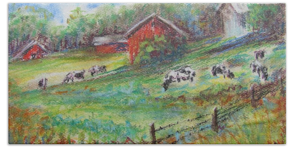Pasture Hand Towel featuring the painting Pastel Pasture by Terri Einer