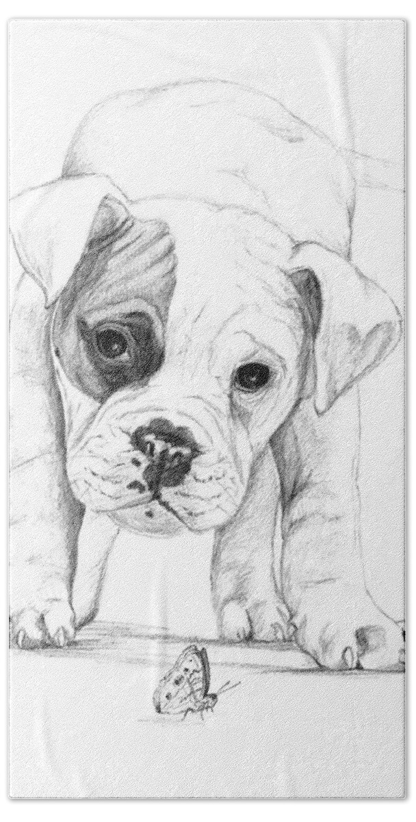 Boxer Bath Sheet featuring the digital art Patch A Boxer Puppy by Creative Solutions RipdNTorn