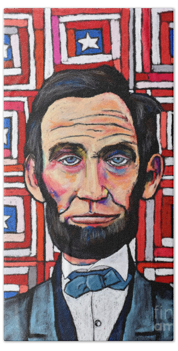 America Bath Towel featuring the painting Patchwork Flag Lincoln by David Hinds