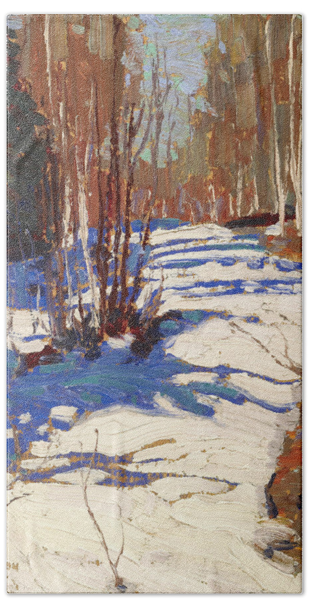 20th Century Art Hand Towel featuring the painting Path Behind Mowat Lodge by Tom Thomson
