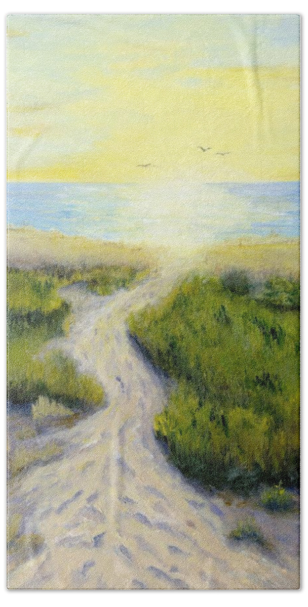 Beach Bath Towel featuring the painting Path to Serenity by Deborah Butts