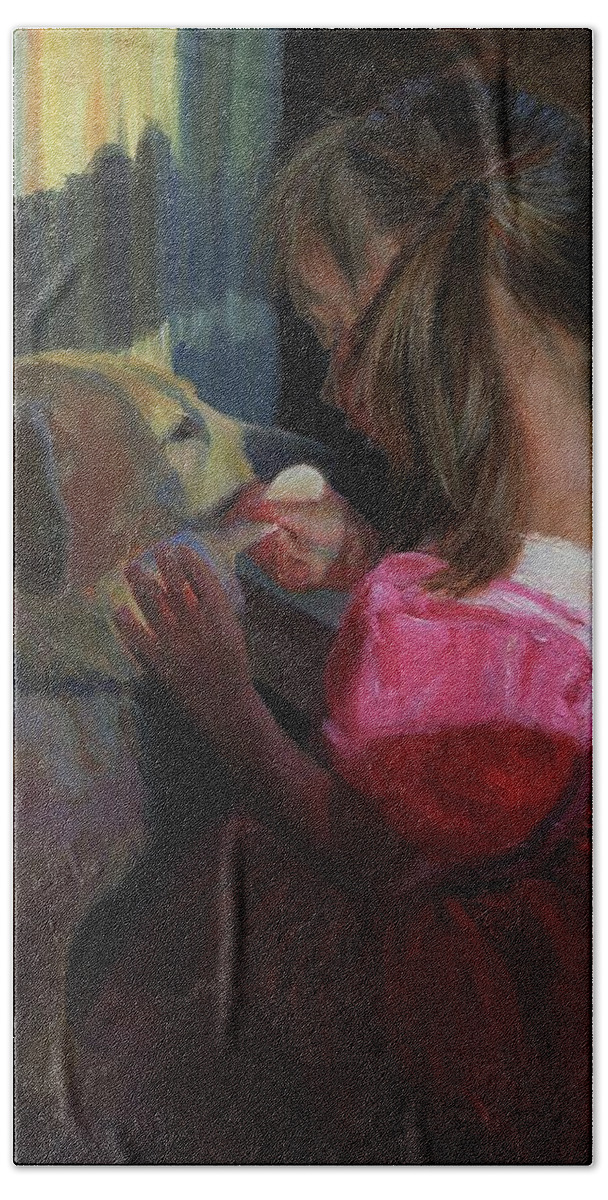 Painting Bath Towel featuring the painting Patient Playmate by Susan Hensel