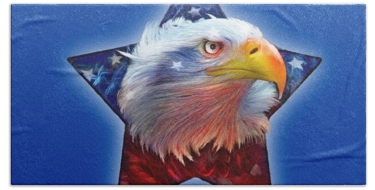 Eagle Bath Towel featuring the mixed media Patriotic Eagle Star by Carol Cavalaris