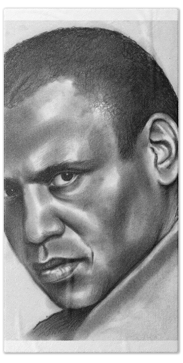 Paul Robeson Hand Towel featuring the drawing Paul Robeson by Greg Joens
