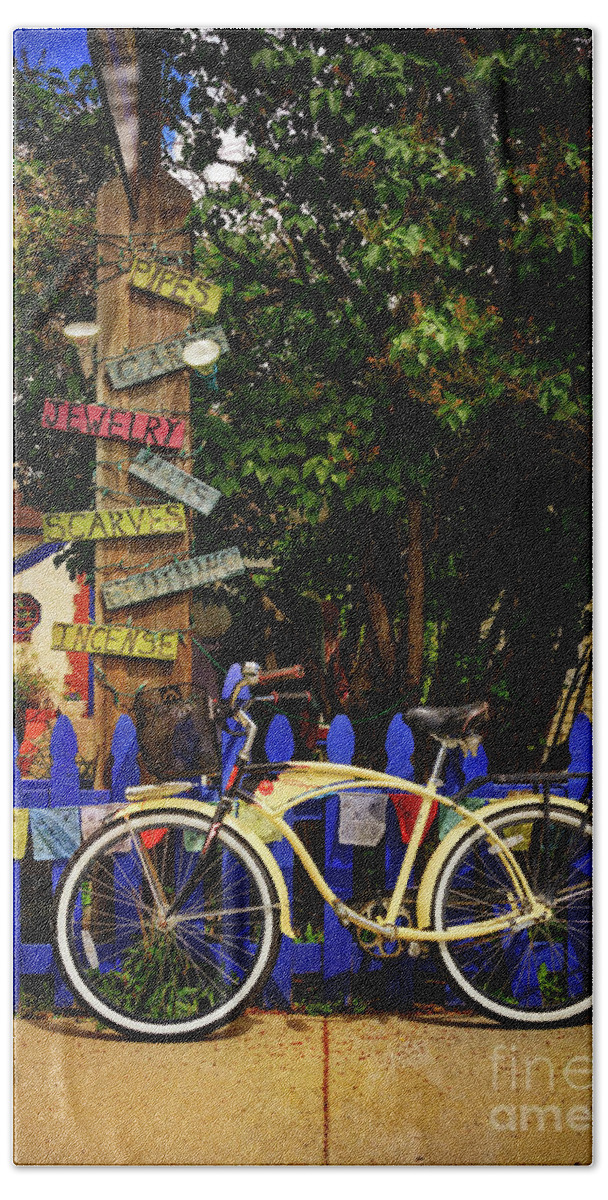 Bicycle Bath Towel featuring the photograph Peace Boho Bicycle by Craig J Satterlee