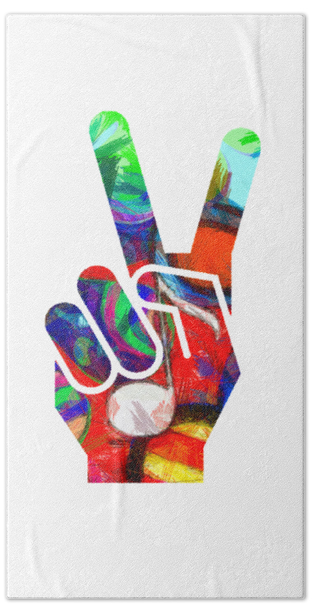 Abstract Bath Towel featuring the digital art Peace Hippy Paint Hand Sign by Edward Fielding