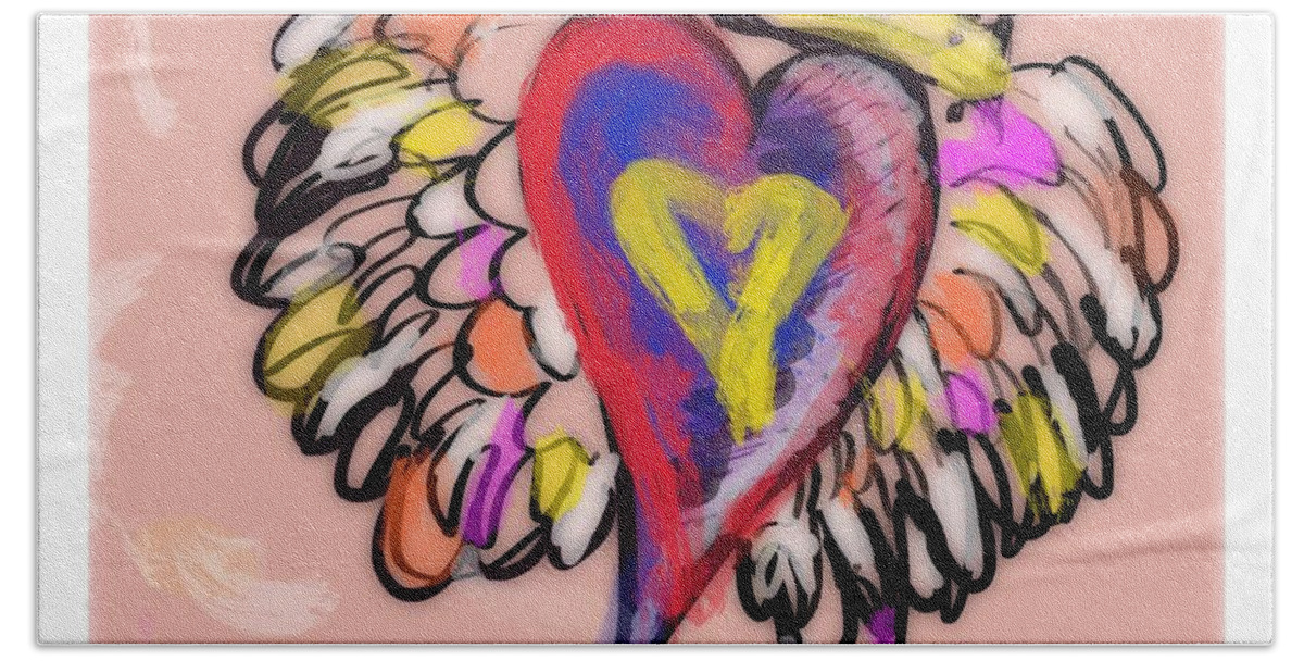 Heart Bath Towel featuring the digital art Peace. Love. Prayers. by Jason Nicholas