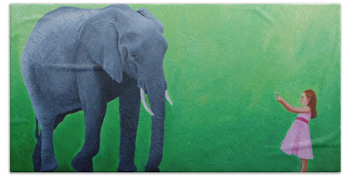 Elephant Bath Towel featuring the painting Peace Offering by Emily Page