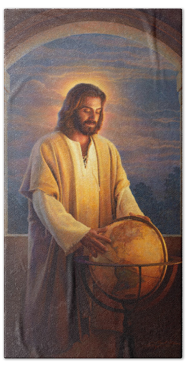 Jesus Hand Towel featuring the painting Peace on Earth by Greg Olsen