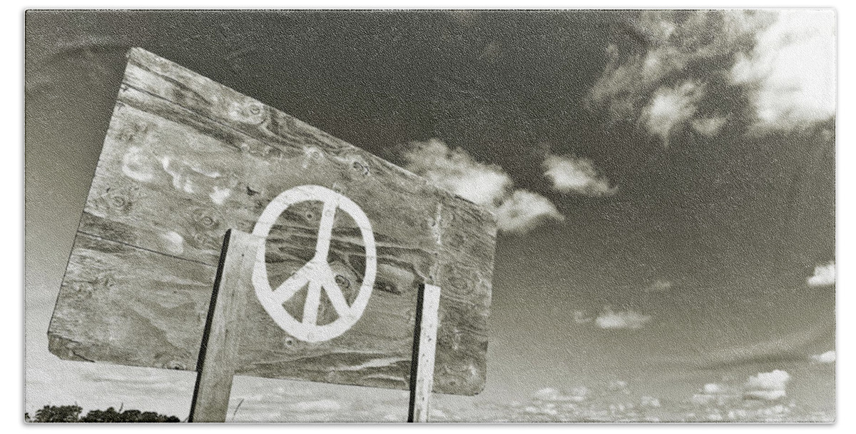 Vacationland Bath Towel featuring the photograph Peace Sepia by David Smith