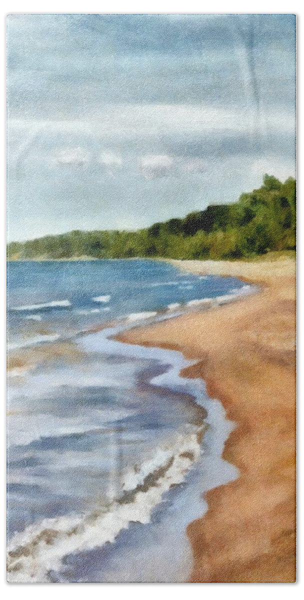 Beach Hand Towel featuring the painting Peaceful Beach at Pier Cove ll by Michelle Calkins