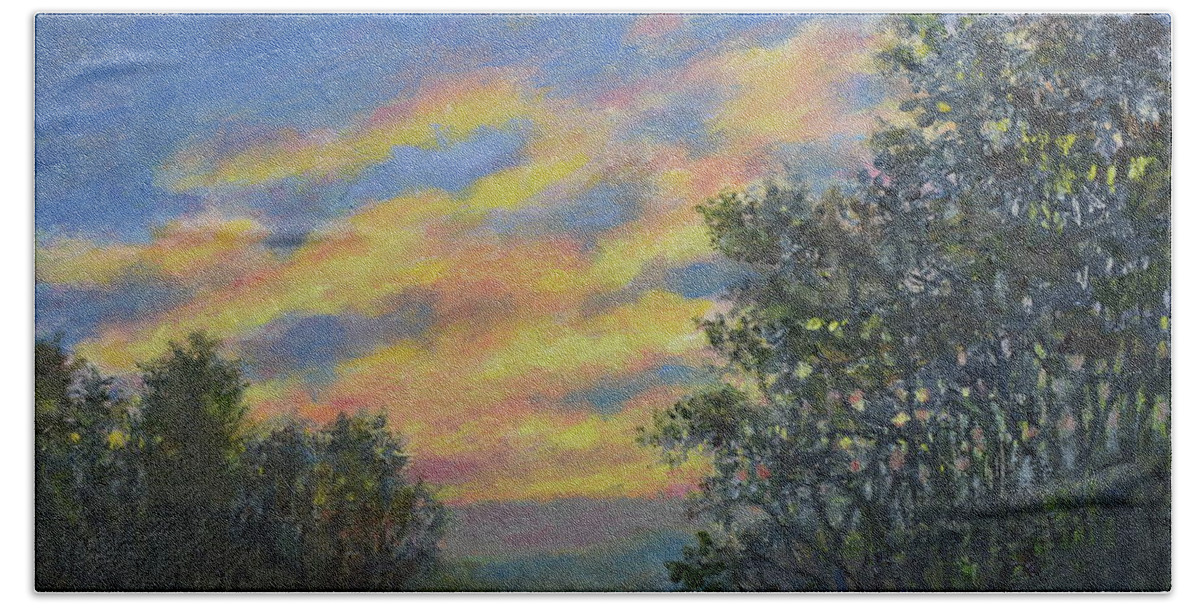 Sunset Hand Towel featuring the painting Peaceful Evening Sky by Kathleen McDermott