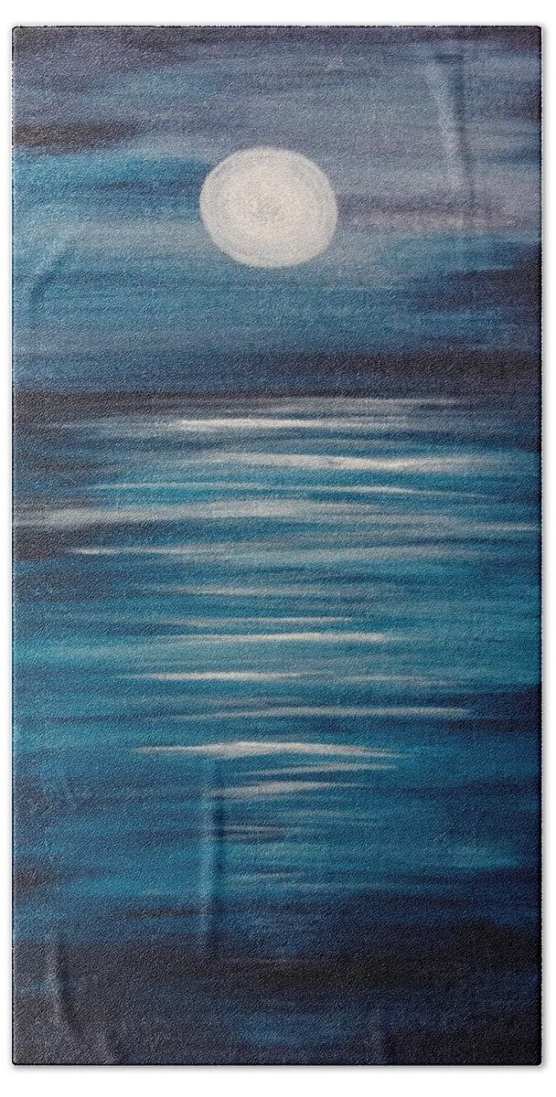 Peaceful Bath Towel featuring the painting Peaceful Moon at Sea by Michelle Pier